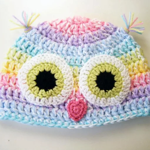 Candy Rainbow Owl Hat - Toddler Size - Acrylic