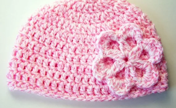 Pretty Pink Flower Hat - Toddler Size - Acrylic