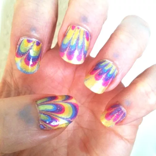 Rainbow Swirl Water Marble Manicure