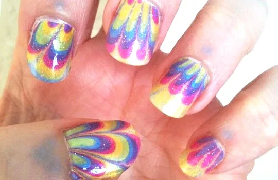 Rainbow Swirl Water Marble Manicure