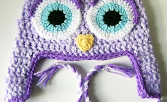 Lavender Owl Earflap Hat - Toddler Size