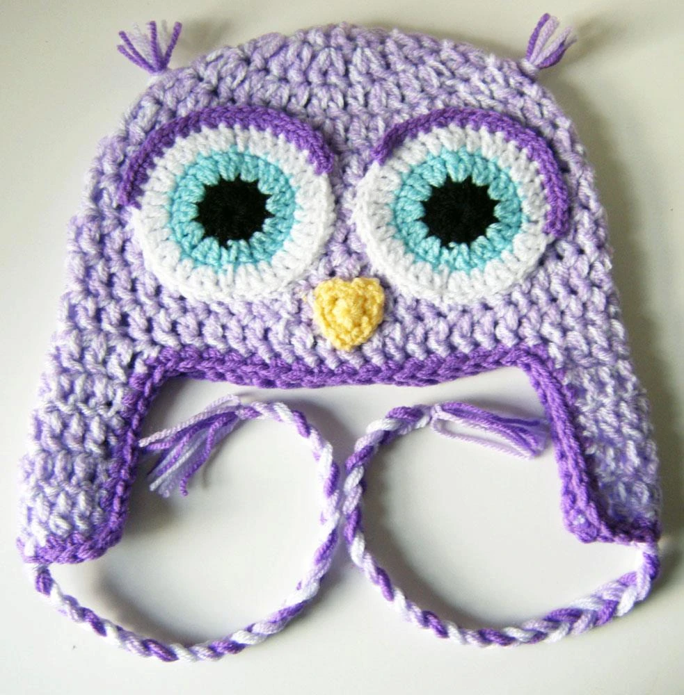 Lavender Owl Earflap Hat - Toddler Size