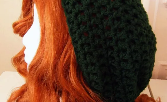 Deep Forest Green Slouch Beanie - Teen&Adult Size - 100% acrylic yarn