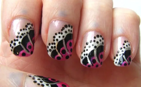 Pink N Black Butterfly Wing Manicure