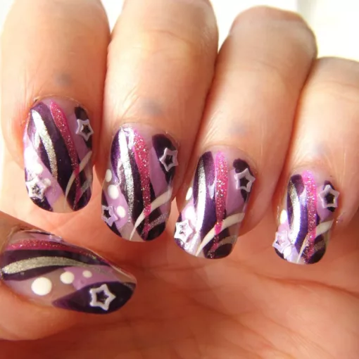 Purple Stars Abstract Manicure