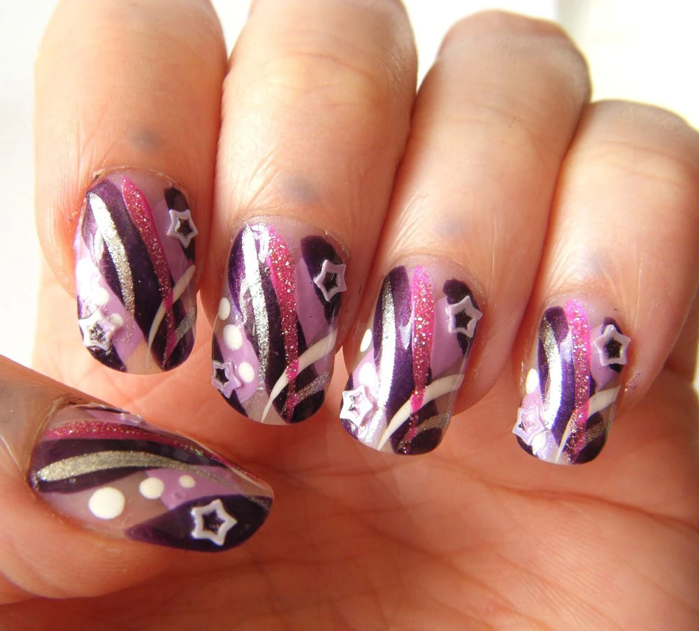 Purple Stars Abstract Manicure